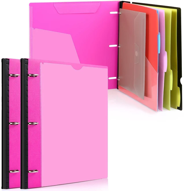 Main image of Telescoping Project Organizer 2-Pack, Pink Clear Front Pocket / Tabbed Catalog Pocket / 5-Tab Pocket Dividers / 1 Plastic Pocket in Each Binder