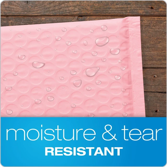 Alt view image 2 of 7 - Bubble Mailers, 8.5 x 11, Light Pink Poly Mailers, Padded Envelopes, Shipping Bags, Water Resistant, Self Seal, 25 Per Box (QUA85908)