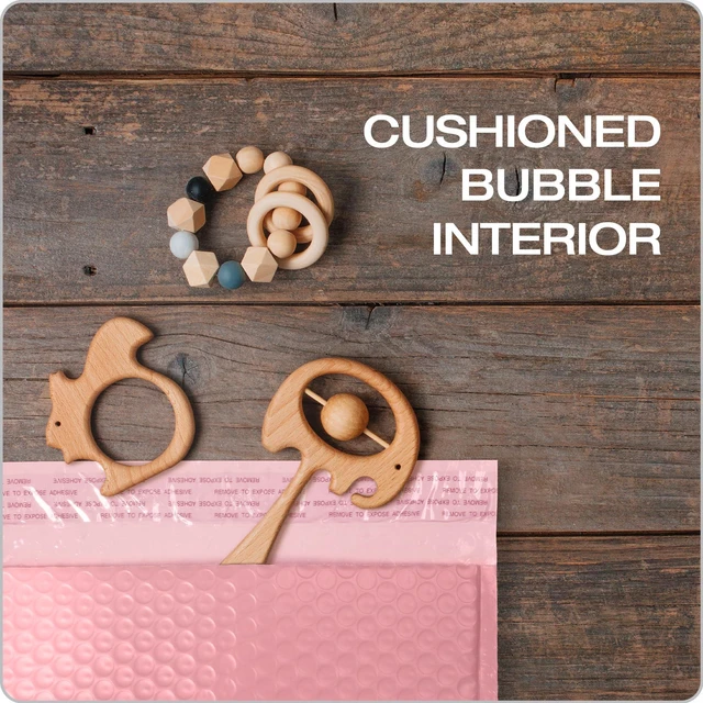 Alt view image 3 of 7 - Bubble Mailers, 8.5 x 11, Light Pink Poly Mailers, Padded Envelopes, Shipping Bags, Water Resistant, Self Seal, 25 Per Box (QUA85908)