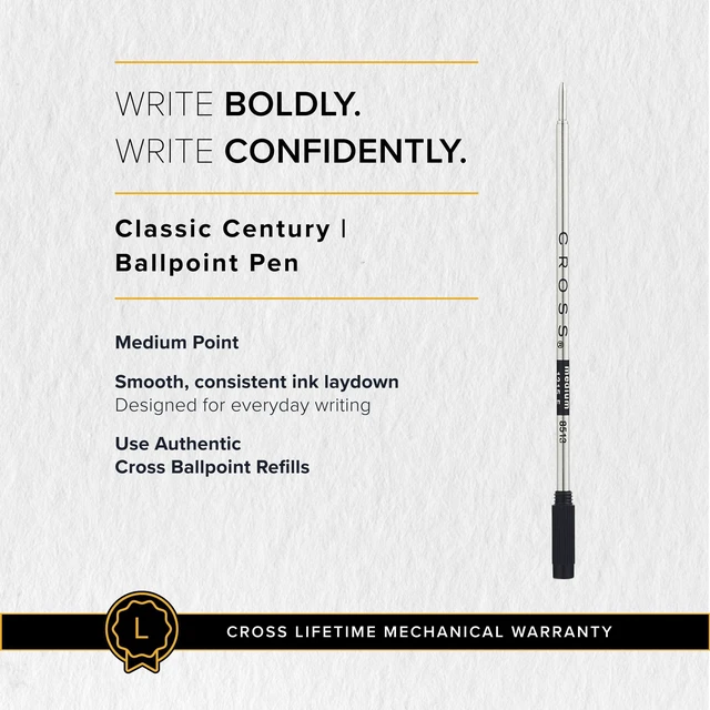 Alt view image 5 of 7 - Classic Century Medalist Ballpoint Pen, Medium Point, Black Ink Refillable Pen for Effortless Writing, Durable Construction, Premier Distinctive Look, Gift-Ready Presentation