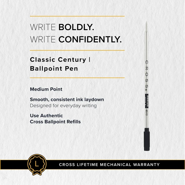 Alt view image 7 of 7 - Classic Century Medalist Ballpoint Pen, Medium Point, Black Ink Refillable Pen for Effortless Writing, Durable Construction, Premier Distinctive Look, Gift-Ready Presentation