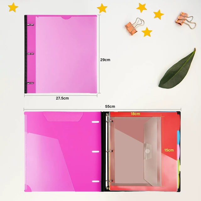 Alt view image 7 of 7 - Telescoping Project Organizer 2-Pack, Pink Clear Front Pocket / Tabbed Catalog Pocket / 5-Tab Pocket Dividers / 1 Plastic Pocket in Each Binder