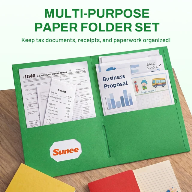 Alt view image 2 of 7 - Two Pocket Folders, 50 Pack File Folders with Business Card Slot, Textured Paper, Fit Letter Size Paper, Paper File Folder for School Office Home Business, Green