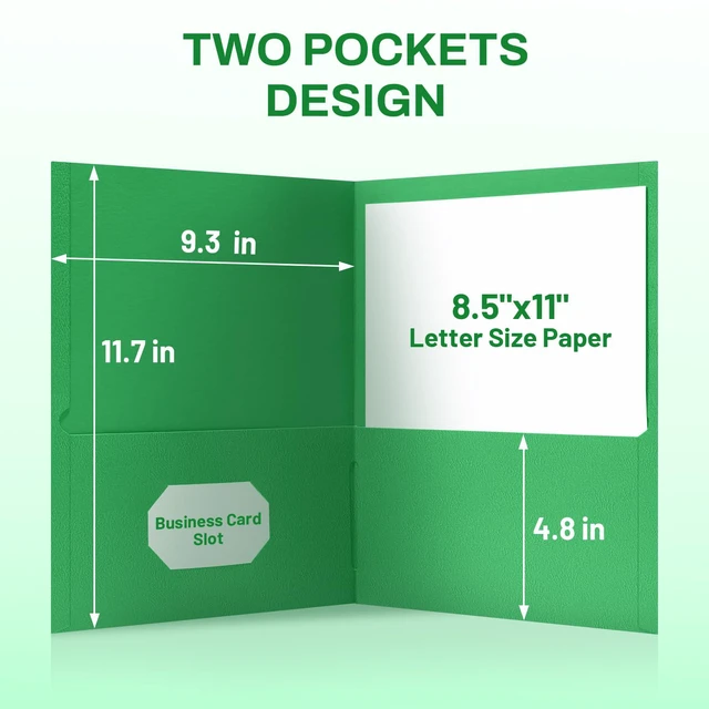 Alt view image 4 of 7 - Two Pocket Folders, 50 Pack File Folders with Business Card Slot, Textured Paper, Fit Letter Size Paper, Paper File Folder for School Office Home Business, Green