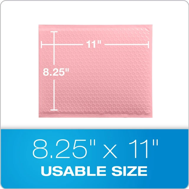 Alt view image 6 of 7 - Bubble Mailers, 8.5 x 11, Light Pink Poly Mailers, Padded Envelopes, Shipping Bags, Water Resistant, Self Seal, 25 Per Box (QUA85908)