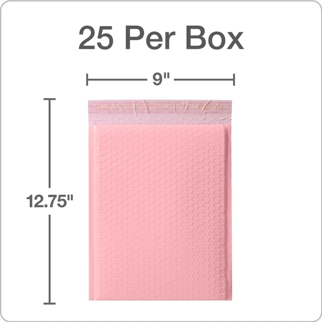 Alt view image 7 of 7 - Bubble Mailers, 8.5 x 11, Light Pink Poly Mailers, Padded Envelopes, Shipping Bags, Water Resistant, Self Seal, 25 Per Box (QUA85908)