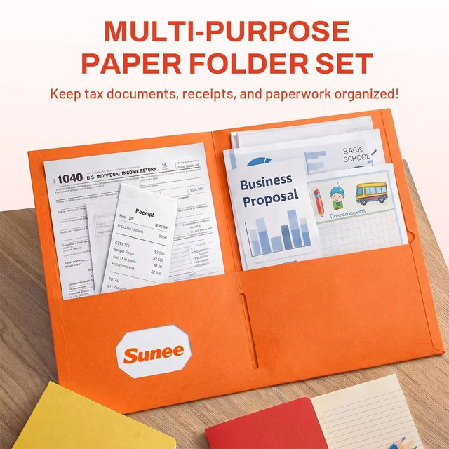 Alt view image 2 of 7 - Two Pocket Folders, 50 Pack File Folders with Business Card Slot, Textured Paper, Fit Letter Size Paper, Paper File Folder for School Office Home Business, Orange