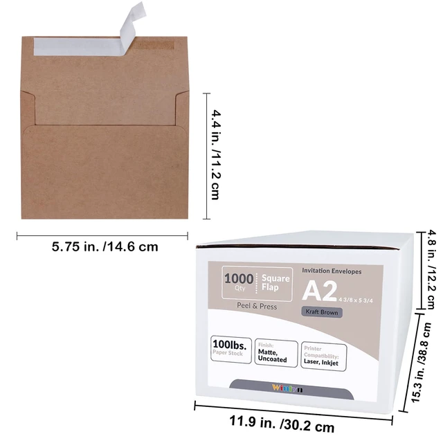 Alt view image 3 of 7 - 1000 Pcs A2 Invitation Envelopes in Kraft Brown Peel & Press Self Seal 4 3/8 x 5 3/4 Square Flap Envelopes RSVP Return Envelopes 100lb. for Announcement Mailing 4x5 Greeting Cards Photo 1/4 Fold Cards