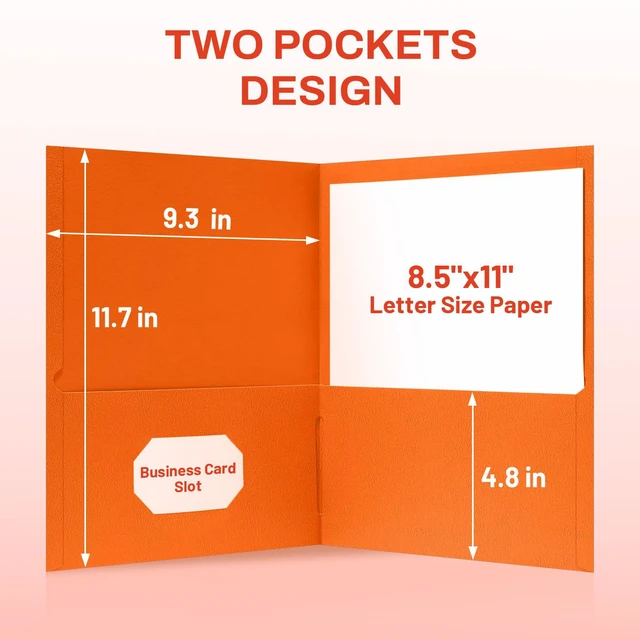 Alt view image 4 of 7 - Two Pocket Folders, 50 Pack File Folders with Business Card Slot, Textured Paper, Fit Letter Size Paper, Paper File Folder for School Office Home Business, Orange
