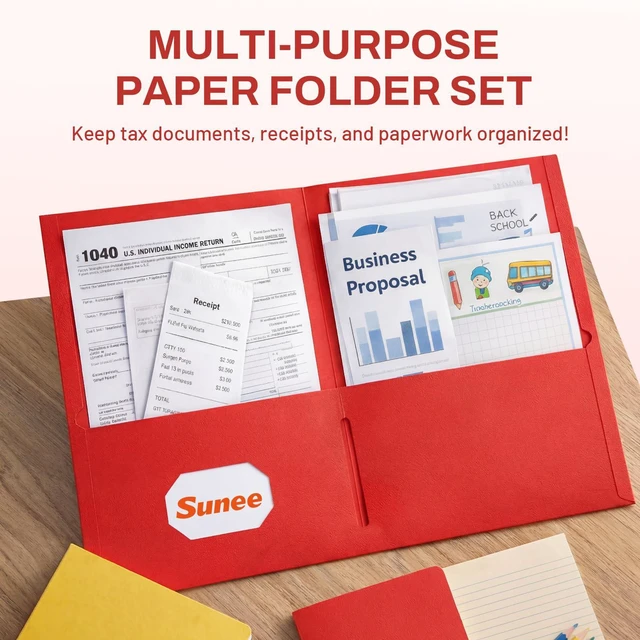 Alt view image 2 of 7 - Two Pocket Folders, 50 Pack File Folders with Business Card Slot, Textured Paper, Fit Letter Size Paper, Paper File Folder for School Office Home Business, Red