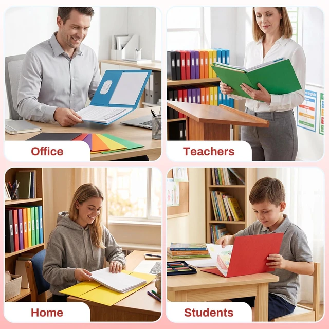 Alt view image 5 of 7 - Two Pocket Folders, 50 Pack File Folders with Business Card Slot, Textured Paper, Fit Letter Size Paper, Paper File Folder for School Office Home Business, Red
