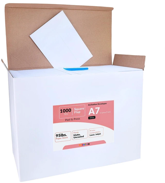 Alt view image 2 of 6 - 1000 Pcs White A7 Invitation Envelopes 5 1/4 x 7 1/4 Square Flap Envelopes Self Seal 95lb for Wedding Shower Birthday Bussiness Mailing Invitation Announcement 5 x 7 Greeting Cards Photos