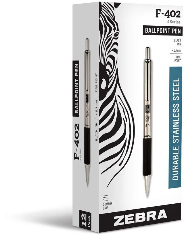 Main image of STEEL F-402 Retractable Ballpoint Pen, Black Ink, 0.7mm, 12-Pack Stainless Steel Barrel, Comfort Grip, Easy-Glide Ink, Fine Point, Professional Design, Ideal for Journals & Planners (29210)