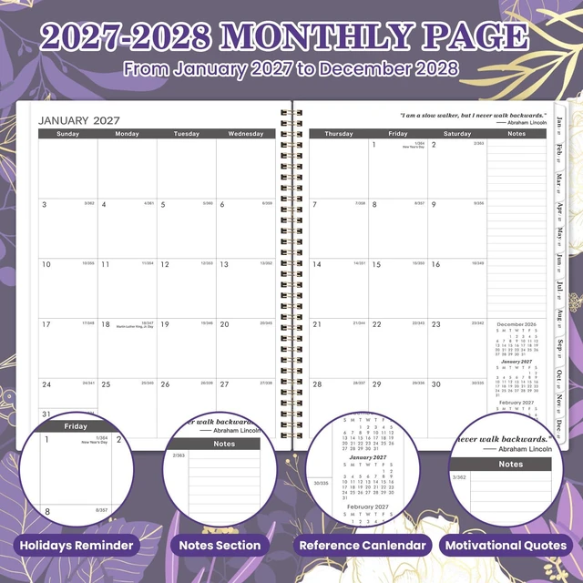 Alt view image 3 of 7 - 2027-2028 Monthly Planner - 2 Year Monthly Planner/Calendar 2027-2028, Jan 2027 - Dec 2028, 11" x 9", 24 Monthly Planner with Tabs, Back Pocket, Holidays, Twin-Wire Binding, Note Pages