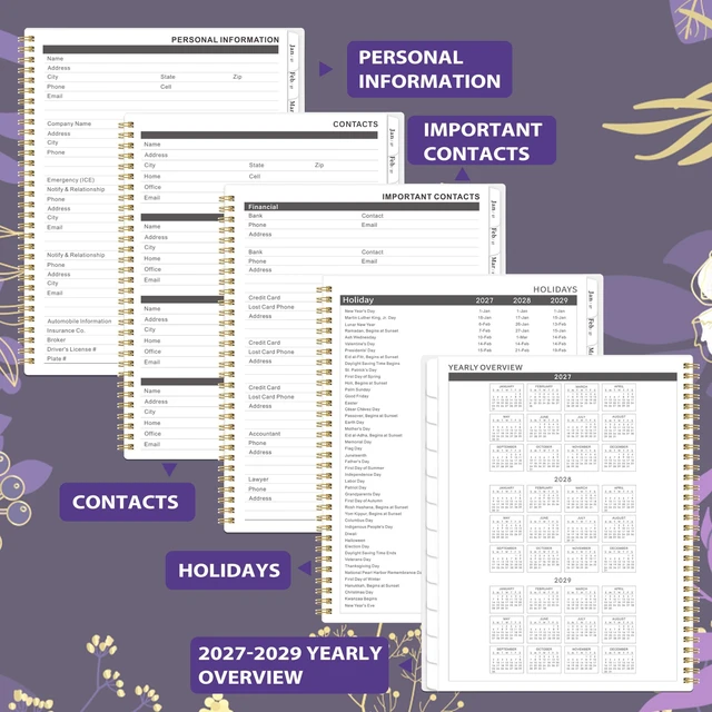 Alt view image 4 of 7 - 2027-2028 Monthly Planner - 2 Year Monthly Planner/Calendar 2027-2028, Jan 2027 - Dec 2028, 11" x 9", 24 Monthly Planner with Tabs, Back Pocket, Holidays, Twin-Wire Binding, Note Pages