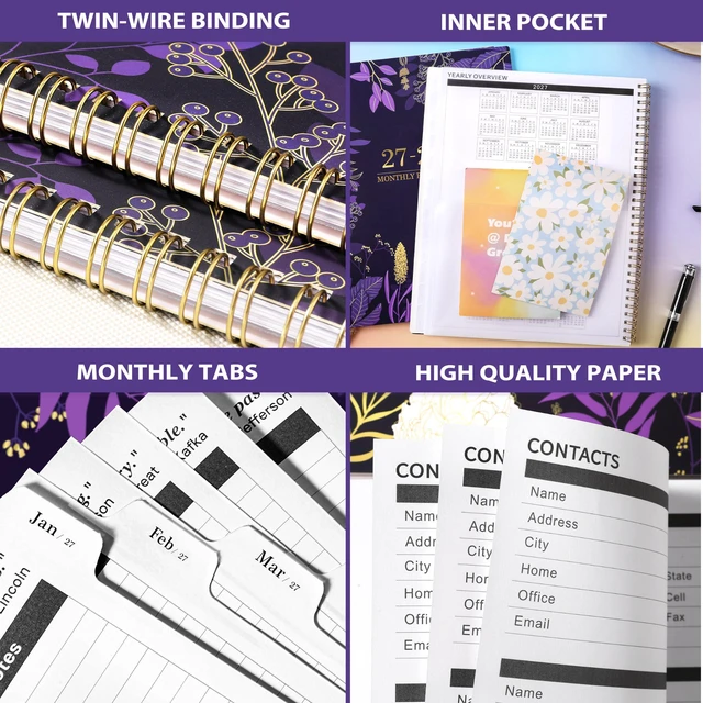 Alt view image 5 of 7 - 2027-2028 Monthly Planner - 2 Year Monthly Planner/Calendar 2027-2028, Jan 2027 - Dec 2028, 11" x 9", 24 Monthly Planner with Tabs, Back Pocket, Holidays, Twin-Wire Binding, Note Pages