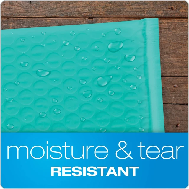 Alt view image 2 of 7 - Bubble Mailers, 8.5 x 11 Shipping Envelopes, Water Resistant Teal Poly Padded Envelopes, Redi-Strip Peel Off Closure, 25 Per Box (QUA85860)