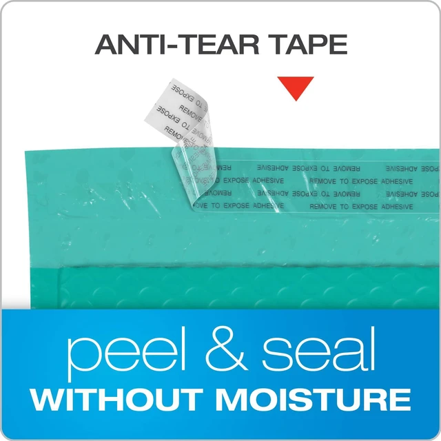 Alt view image 4 of 7 - Bubble Mailers, 8.5 x 11 Shipping Envelopes, Water Resistant Teal Poly Padded Envelopes, Redi-Strip Peel Off Closure, 25 Per Box (QUA85860)