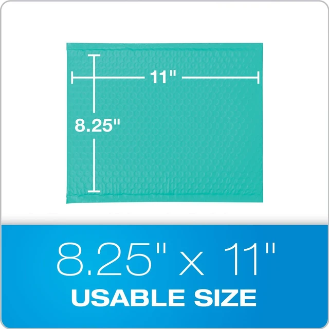 Alt view image 6 of 7 - Bubble Mailers, 8.5 x 11 Shipping Envelopes, Water Resistant Teal Poly Padded Envelopes, Redi-Strip Peel Off Closure, 25 Per Box (QUA85860)