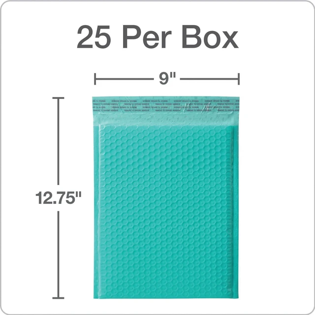 Alt view image 7 of 7 - Bubble Mailers, 8.5 x 11 Shipping Envelopes, Water Resistant Teal Poly Padded Envelopes, Redi-Strip Peel Off Closure, 25 Per Box (QUA85860)