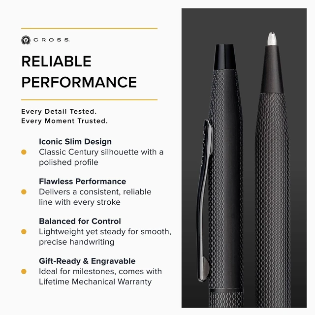 Alt view image 4 of 6 - Classic Century Brushed Black Ballpoint Pen, Medium Point, Black Ink Refillable Pen for Effortless Writing, Durable Construction, Premier Distinctive Look, Gift-Ready Presentation