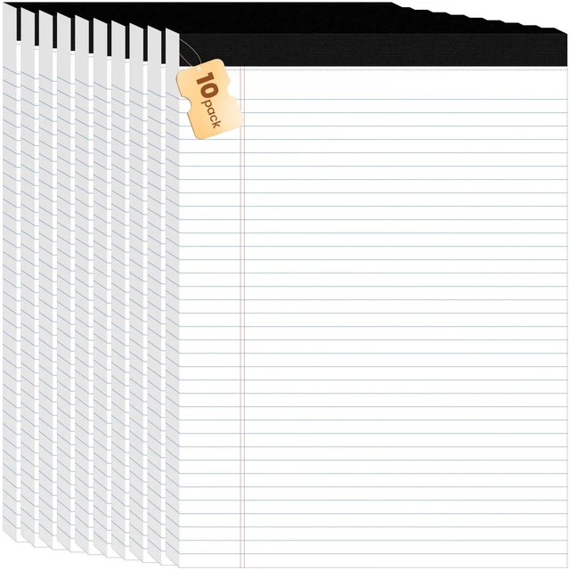 Main image of 10pcs Legal Pads 8.5 x 11, Perforated White Notepad 8.5x11, 50Sheets/Pad Writing Pads 8.5x11, College Ruled Thick Paper, Lined Note Pads with Sturdy Backing, Office & School Supplies