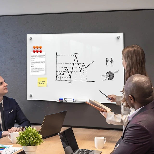 Alt view image 2 of 7 - 36" x 24" Glass Whiteboard Wall Mounted for Office Home Classroom Magnetic Glass Dry Erase Board, Tempered Glass, Steel Backed, Non-Porous Surface, Frameless Design, Hardware Included
