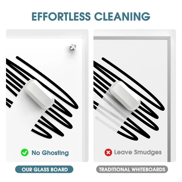Alt view image 3 of 7 - 36" x 24" Glass Whiteboard Wall Mounted for Office Home Classroom Magnetic Glass Dry Erase Board, Tempered Glass, Steel Backed, Non-Porous Surface, Frameless Design, Hardware Included
