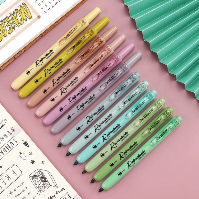 Main image of Retractable Highlighters Assorted Colors: Chisel Tip Click Aesthetic Highlighter Marker Pens Pack Multi Colored Ink No Bleed Smear for Highlighting Journaling (12ct Neutral)