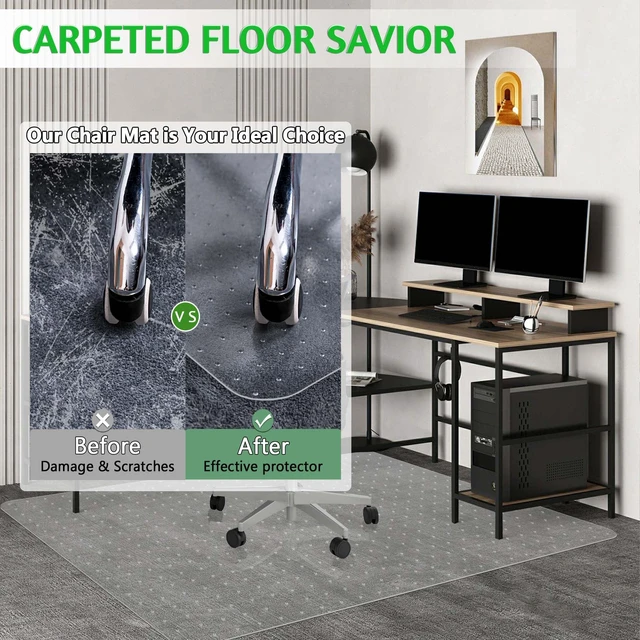 Alt view image 3 of 7 - Extra Large Office Chair Mat for Carpet, 46" x 60" Clear Desk Chair Mat for Low Pile Carpeted Floors- Easy Glide Plastic Floor Mat for Office Chair on Carpet