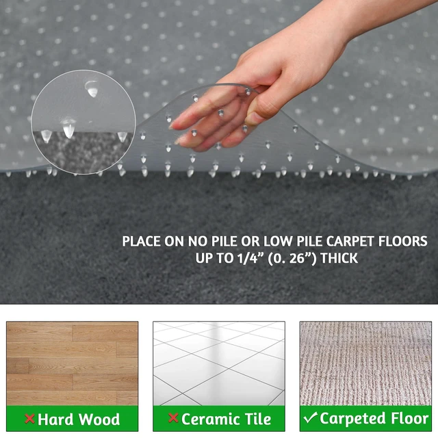 Alt view image 4 of 7 - Extra Large Office Chair Mat for Carpet, 46" x 60" Clear Desk Chair Mat for Low Pile Carpeted Floors- Easy Glide Plastic Floor Mat for Office Chair on Carpet