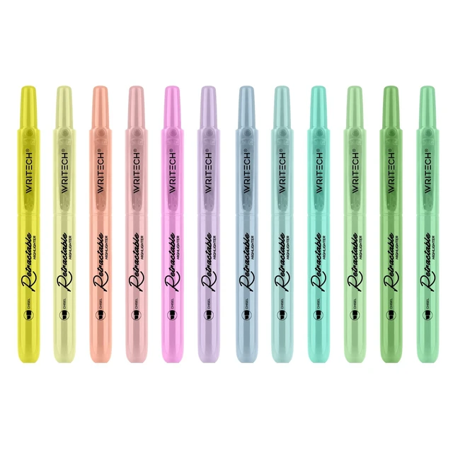 Alt view image 7 of 7 - Retractable Highlighters Assorted Colors: Chisel Tip Click Aesthetic Highlighter Marker Pens Pack Multi Colored Ink No Bleed Smear for Highlighting Journaling (12ct Neutral)
