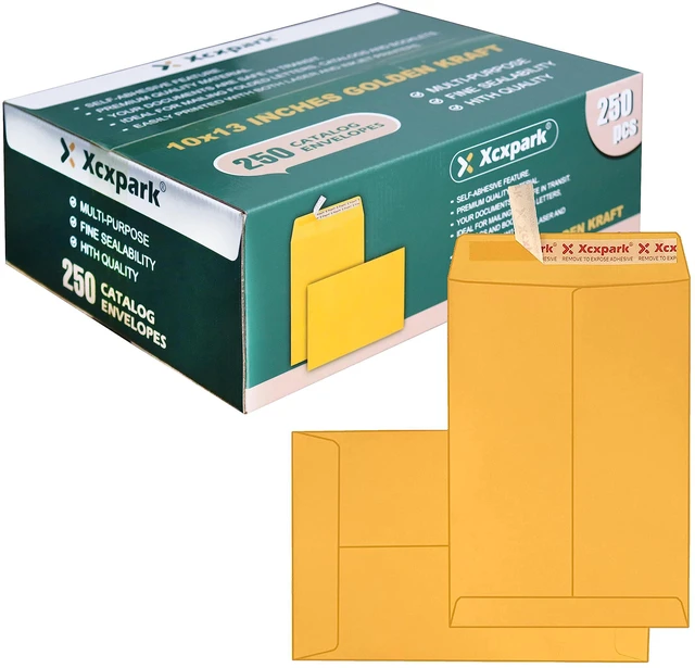 Main image of 250 PCS 10x13 inches Security Catalog Envelopes Printable Self Seal Envelopes, Anti Tear brown Kraft Envelopes for Invitation Cards, Pictures, Photos, Documents