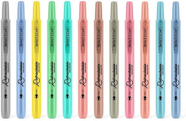 Main image of Retractable Highlighters Assorted Colors: Chisel Tip Click Aesthetic Highlighter Marker Pens Pack Multi Colored Ink No Bleed Smear for Highlighting Journaling (12ct Mild+Vintage)
