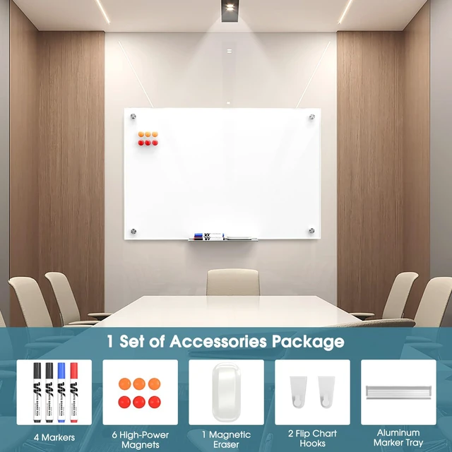 Alt view image 4 of 7 - 36" x 24" Glass Whiteboard Wall Mounted for Office Home Classroom Magnetic Glass Dry Erase Board, Tempered Glass, Steel Backed, Non-Porous Surface, Frameless Design, Hardware Included
