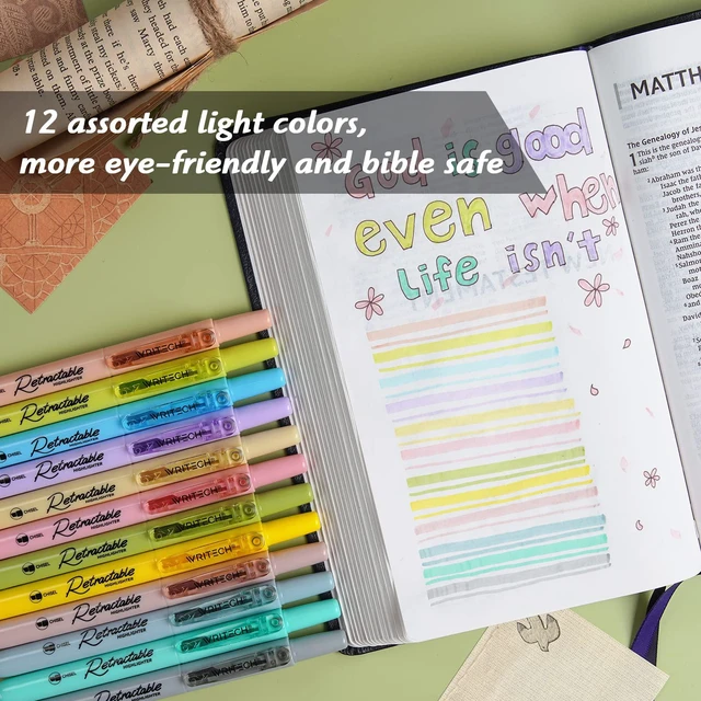 Alt view image 3 of 7 - Retractable Highlighters Bible Set: Pastel Colors Chisel Tip 12ct Refillable Marker Pens No Bleed & Smear for Home School Office Highlighting Journaling Drawing Coloring Note-taking Writing