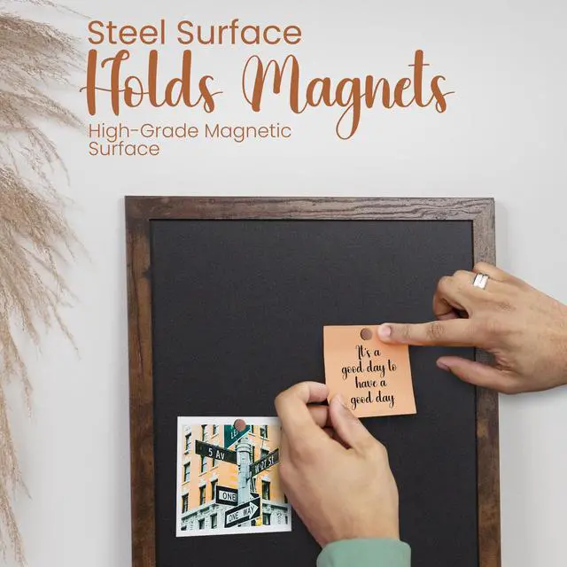Alt view image 4 of 7 - Magnetic Chalkboard for Wall, Menu Board, Rustic Frame, 18x22 Magnetic Bulletin Board, Pins Photos & Notes, Mounting Hardware Included, Magnetic Board for Wall