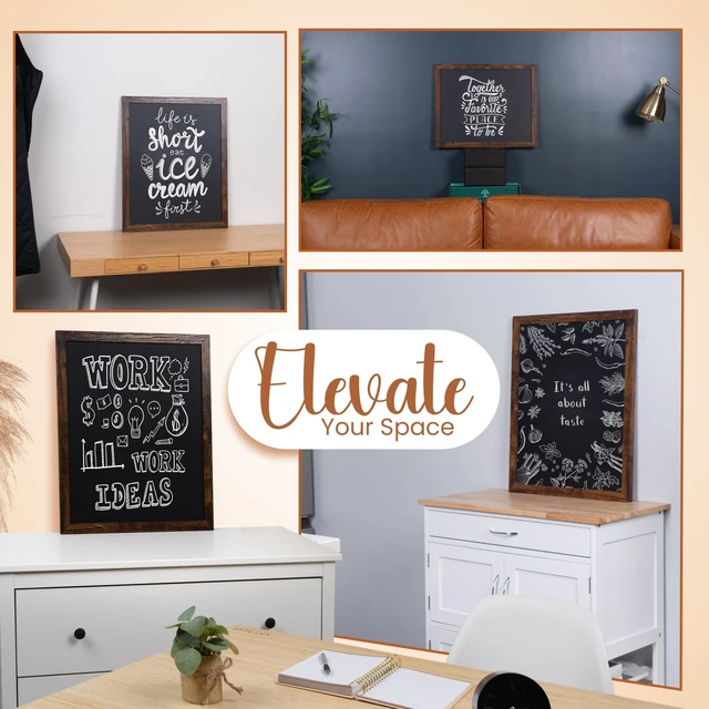 Alt view image 6 of 7 - Magnetic Chalkboard for Wall, Menu Board, Rustic Frame, 18x22 Magnetic Bulletin Board, Pins Photos & Notes, Mounting Hardware Included, Magnetic Board for Wall