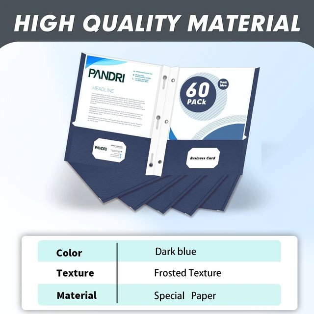 Alt view image 2 of 7 - 60 Pack Two Pocket Paper Folders with Prongs, Letter Size (Darkblue) 3 Prong Folders with Pockets, Paper, 3 Hole Punched, For School, Office, Home, Business