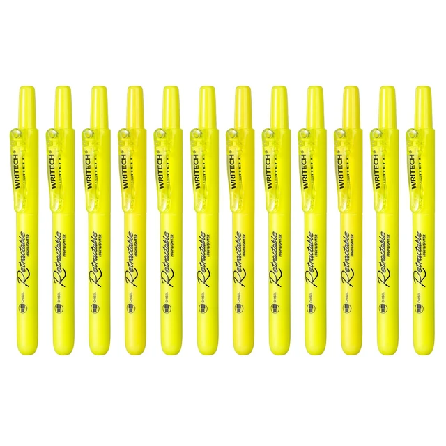 Alt view image 2 of 7 - Retractable Highlighters Chisel Tip: 12ct Fluorescent Yellow Ink Refillable Marker Pens No Bleed & Smear for Home School Office Highlighting Journaling Drawing Coloring Note-taking Writing