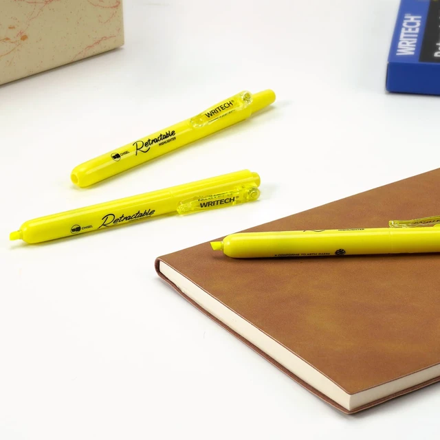 Alt view image 6 of 7 - Retractable Highlighters Chisel Tip: 12ct Fluorescent Yellow Ink Refillable Marker Pens No Bleed & Smear for Home School Office Highlighting Journaling Drawing Coloring Note-taking Writing