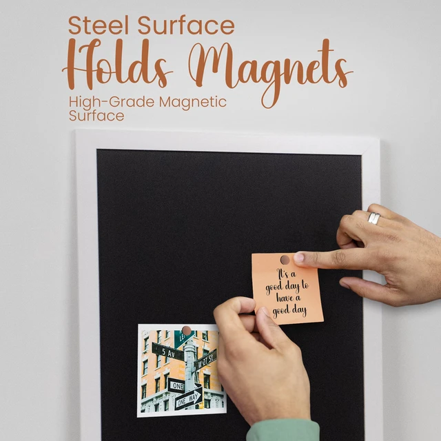 Alt view image 4 of 7 - Framed Magnetic Chalk Board, Magnetic Board, White, 18" x 22" Stain-Resistant Easy-Erase Surface, Magnetic Display for Photos & Notes, Mounting Hardware Included, Vertical or Horizontal