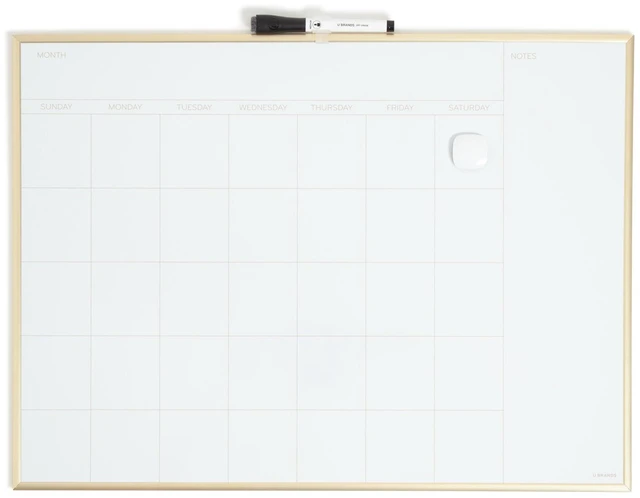 Main image of Dry Erase Calendar White Board, 24" x 18", Gold Aluminum Frame