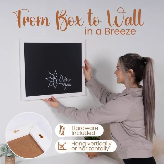 Alt view image 6 of 7 - Framed Magnetic Chalk Board, Magnetic Board, White, 18" x 22" Stain-Resistant Easy-Erase Surface, Magnetic Display for Photos & Notes, Mounting Hardware Included, Vertical or Horizontal