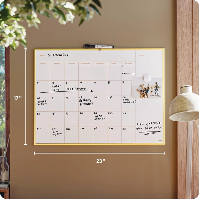 Alt view image 2 of 6 - Dry Erase Calendar White Board, 24" x 18", Gold Aluminum Frame