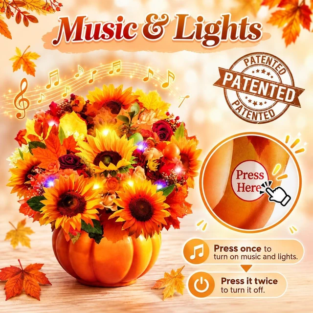 Alt view image 2 of 5 - Thanksgiving Cards, Pop Up Fall Sunflower Bouquet with Music and Light, Thanksgving Gifts Sunflower Gifts for Mom, Women, Wife, Sister