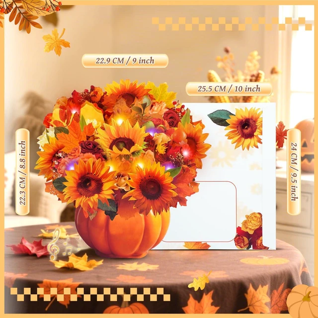 Alt view image 4 of 7 - Thanksgiving Cards, Pop Up Fall Sunflower Bouquet with Music and Light, Thanksgving Gifts Sunflower Gifts for Mom, Women, Wife, Sister
