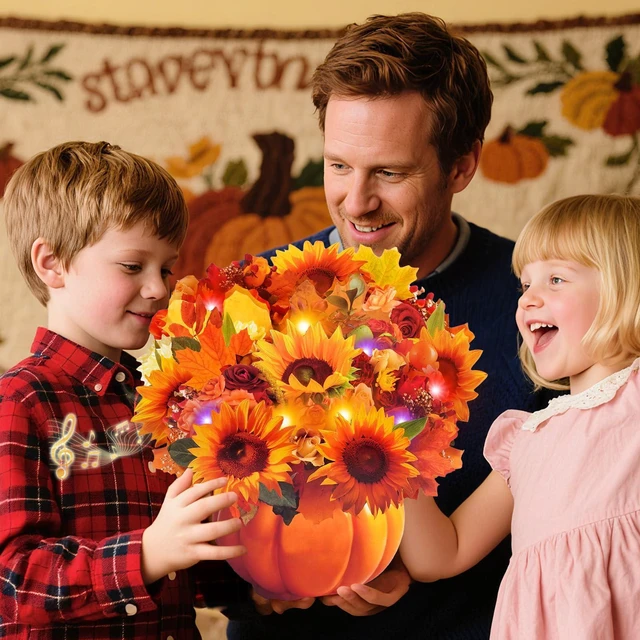 Alt view image 4 of 5 - Thanksgiving Cards, Pop Up Fall Sunflower Bouquet with Music and Light, Thanksgving Gifts Sunflower Gifts for Mom, Women, Wife, Sister