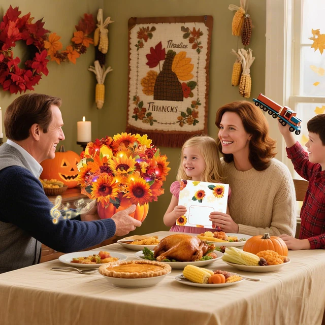 Alt view image 6 of 7 - Thanksgiving Cards, Pop Up Fall Sunflower Bouquet with Music and Light, Thanksgving Gifts Sunflower Gifts for Mom, Women, Wife, Sister