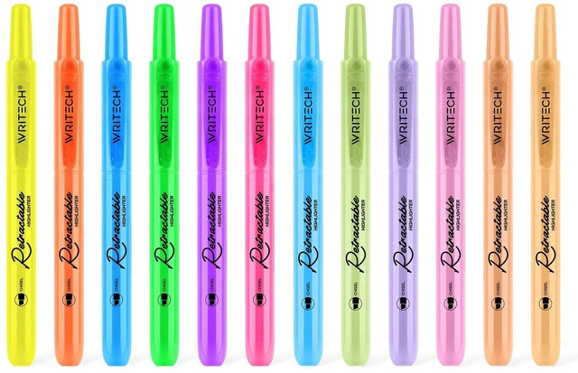 Main image of Retractable Highlighters Assorted Colors: Chisel Tip Click Aesthetic Highlighter Marker Pens Pack Multi Colored Ink No Bleed Smear for Highlighting Journaling (12ct Neon+Pastel)